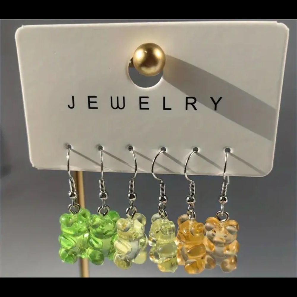 3 Pairs Candy Bear Charm Drop Earrings